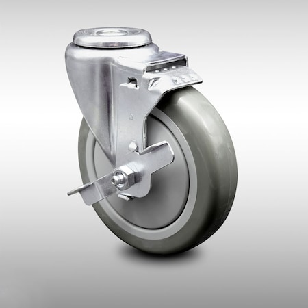 Service Caster 5 Inch SS Gray Polyurethane Wheel Swivel Bolt Hole Caster with Brake SCC SCC-SSBH20S514-PPUB-TLB